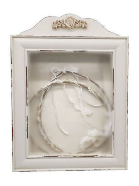 Tabletop Rectangle Wedding Crown Case Wooden White 25cm