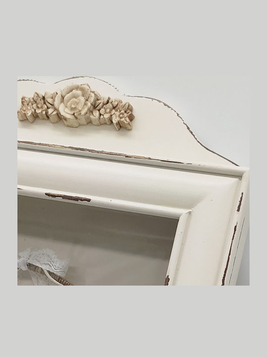 Tabletop Rectangle Wedding Crown Case Wooden White 25cm