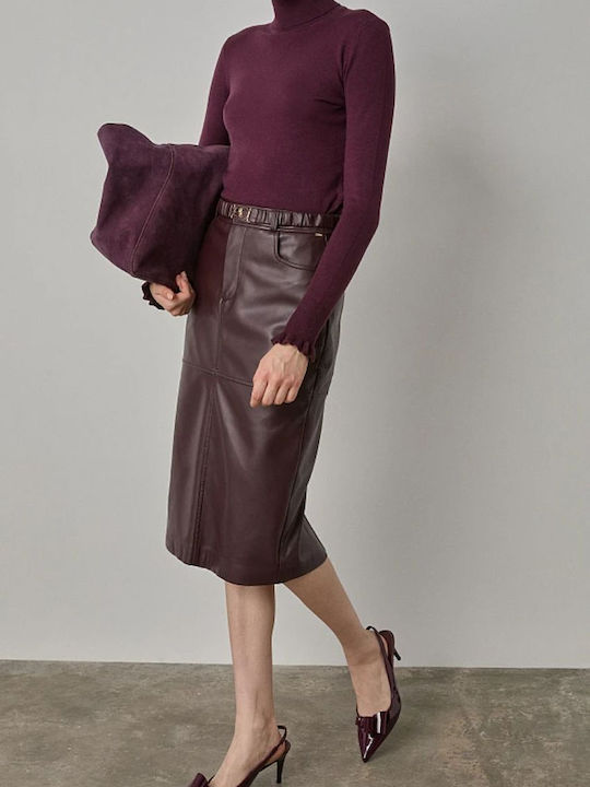 Leather Midi Skirt Burgundy