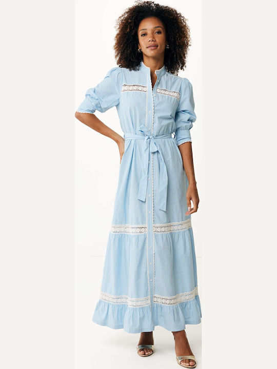 Καλοκαιρινό Maxi Σεμιζιέ Φόρεμα Sea Blue