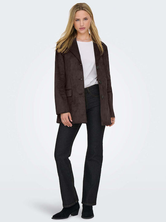 Only Blazer pentru femei Piele Sacou Maro