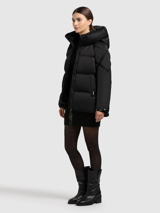 Women's Puffer Jacket for Winter with Hood Black