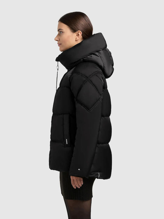 Women's Puffer Jacket for Winter with Hood Black