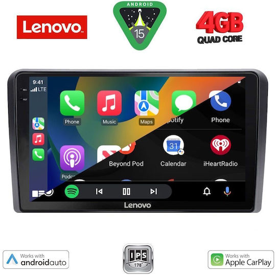 Lenovo Sistem Audio Auto pentru Audi A3 2003-2012 (Bluetooth/USB/AUX/WiFi/GPS/Apple-Carplay/Android-Auto) cu Ecran Tactil 9"