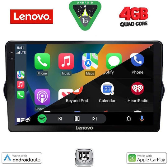 Lenovo Car Audio System for Fiat Tipo 2015-2023 (Bluetooth/USB/AUX/WiFi/GPS/Apple-Carplay/Android-Auto) with Touch Screen 9"
