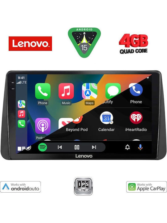 Lenovo Car Audio System for Fiat Tipo 2018-2023 (Bluetooth/USB/AUX/WiFi/GPS/Apple-Carplay/Android-Auto) with Touch Screen 9"