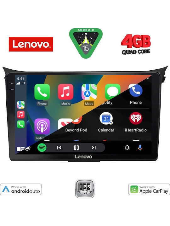 Lenovo Car Audio System for Hyundai i30 2012-2017 (Bluetooth/USB/AUX/WiFi/GPS/Apple-Carplay/Android-Auto) with Touch Screen 9"