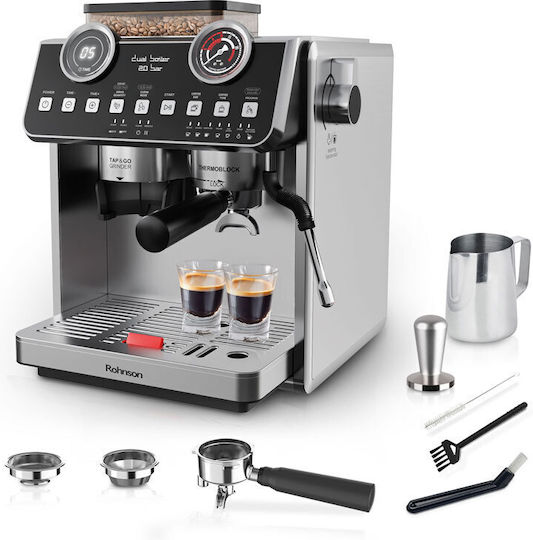 Rohnson Automatic Espresso Machine 2800W Pressure 20bar with Grinder Silver R-98200