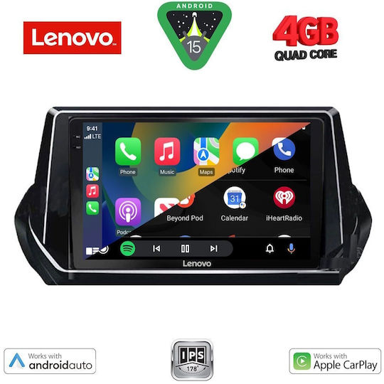 Lenovo Car Audio System for Peugeot 208 2021 (Bluetooth/USB/AUX/WiFi/GPS/Apple-Carplay/Android-Auto) with Touch Screen 9"