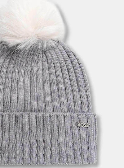 Pom Pom Beanie Γυναικείος Σκούφος Πλεκτός σε Γκρι χρώμα