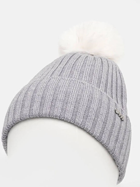Pom Pom Beanie Beanie Knitted in Gray color