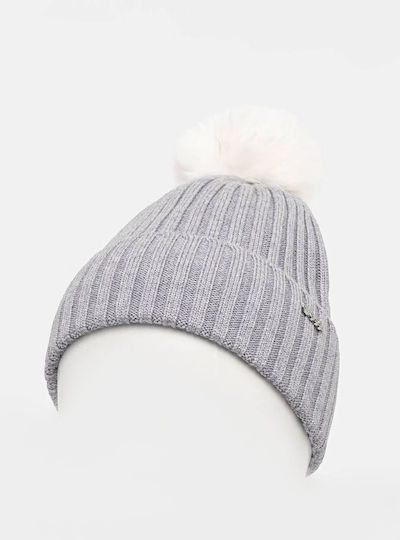 Pom Pom Beanie Γυναικείος Σκούφος Πλεκτός σε Γκρι χρώμα