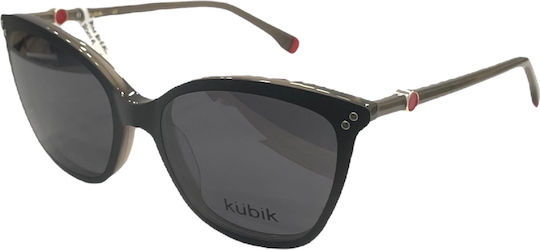 Kubik Kc2001a C2 Clip-On Women's Acetate Prescription Eyeglass Frames Butterfly Gray Black Clip-On Sunglasses