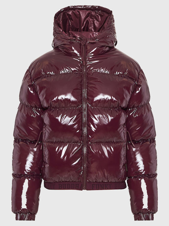 Women's Puffer Jacket for Winter with Hood Burgundy