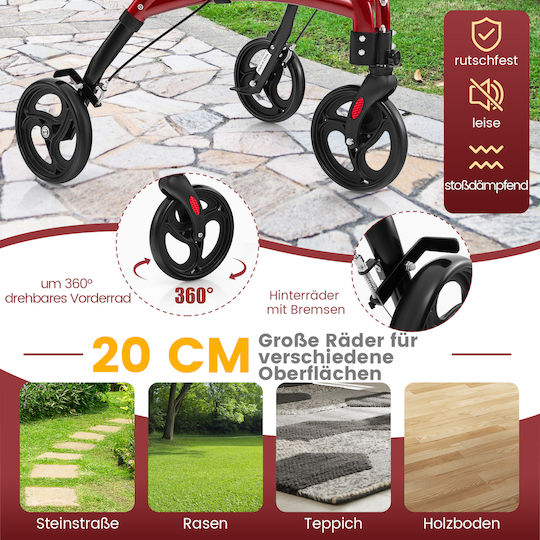 Costway Pliabil Rollator Aluminiu Roșuς