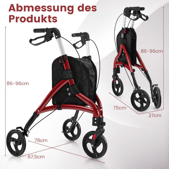 Costway Pliabil Rollator Aluminiu Roșuς