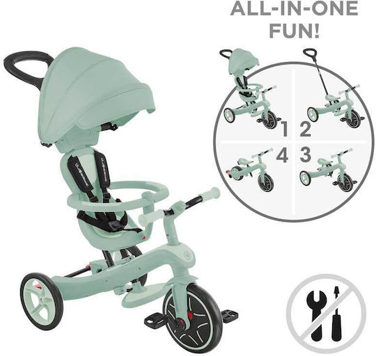 Globber Explorer Trike Ecologic Превозно Средство с Ръкохватка за Родител 4 в 1 за 18 Месеца Фисташков