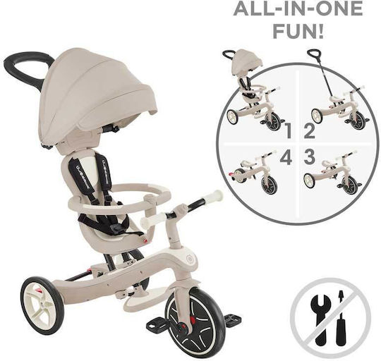 Globber Explorer Trike Ecologic Превозно Средство с Ръкохватка за Родител 4 в 1 за 18 Месеца Кокос