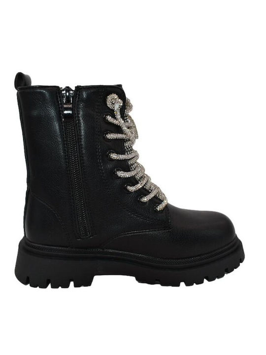Kinderstiefel aus Lackleder mit Schnürsenkeln Schwarz