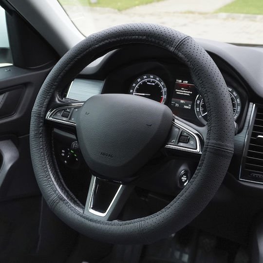 Umbrella Car Steering Wheel Cover Leather Black with Black Stitching