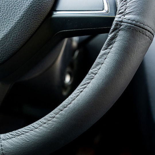 Umbrella Auto-Lenkradabdeckung Leder Schwarz mit Schwarzer Naht