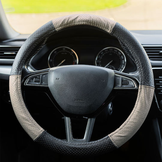 Beige Perforated Natural Leather Steering Wheel Cover 37-39 Cm Mega Drive