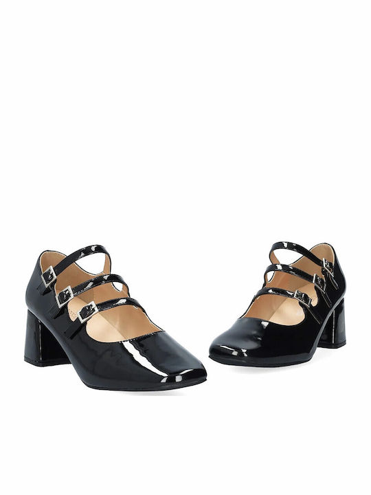 Black Medium Heels with Strap