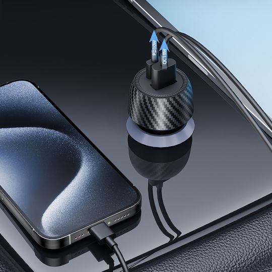Techsuit C7 Автомобилен Зарядно Устройство 48W Бързо Зареждане с Портове 1xUSB-A 1xType-C с Type-C Кабел Черен Цвят