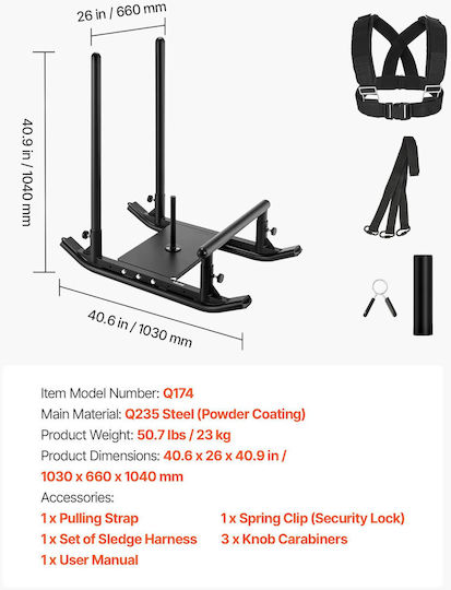 Vevor Steel Weight Sled Power Sled Strength Training Sleds Speed Improvement Athletic Exercise Crossfit Equipment Gym Equipment Handle Compatible with Weight Plates 25/51 mm Black