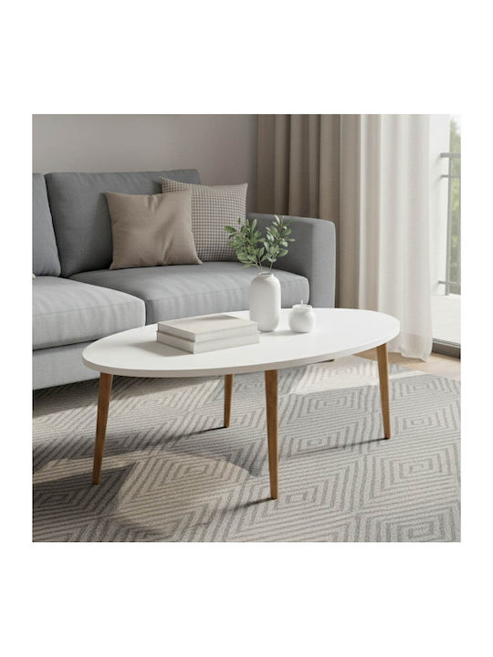 Oval Central Coffee Table Barton Wooden White - Brown W91xL45xH40cm