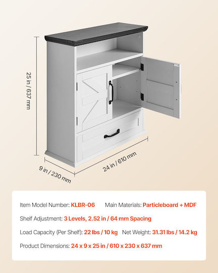 Vevor Wall Mounted Bathroom Shelf Wooden 61x23x63.7cm White
