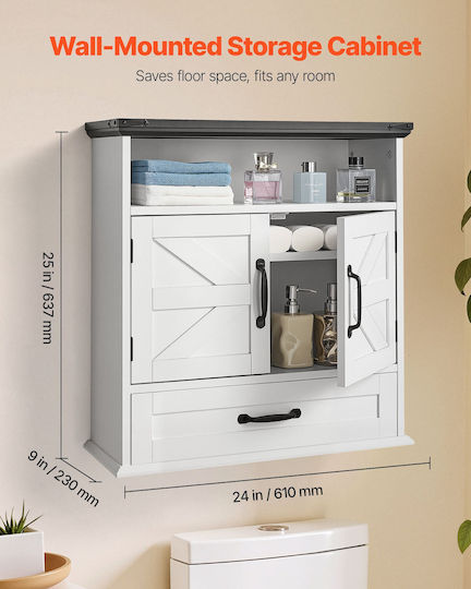 Vevor Wall Mounted Bathroom Shelf Wooden 61x23x63.7cm White
