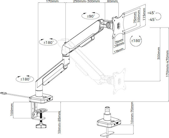 Anda Seat AD-W-A9X-1S-BT Monitor Mount