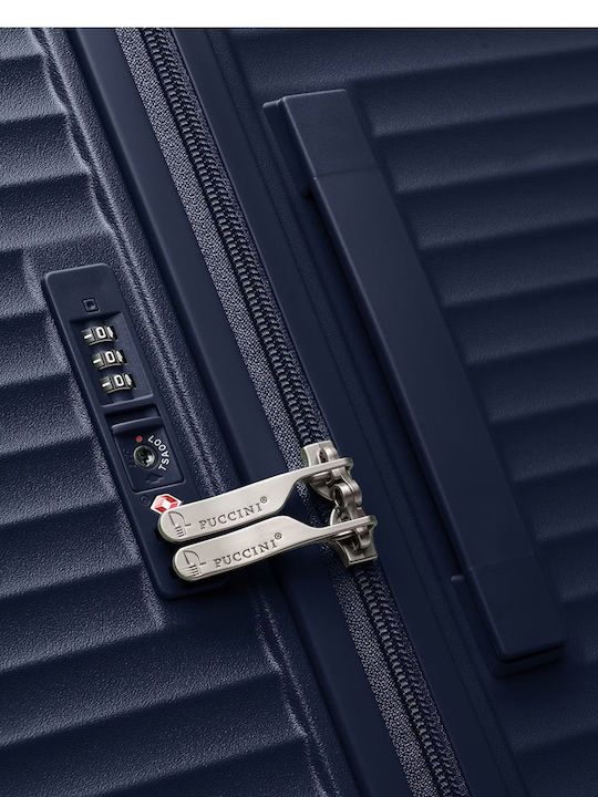 Puccini Monte Carlo Μεσαία Βαλίτσα Ταξιδίου Σκληρή Navy Blue με 4 Ρόδες Ύψους 65.5εκ.