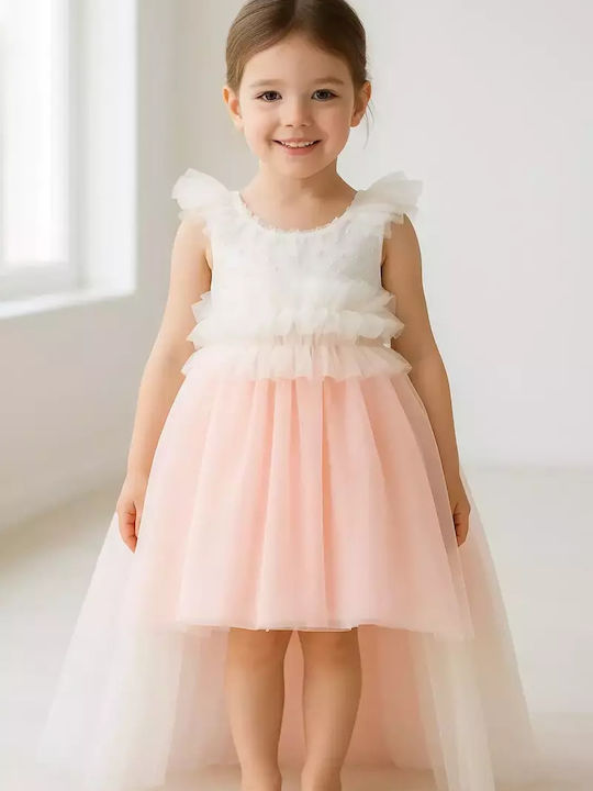 Kinderkleid Ärmellos Tüll Set aus Zubehör Rosa