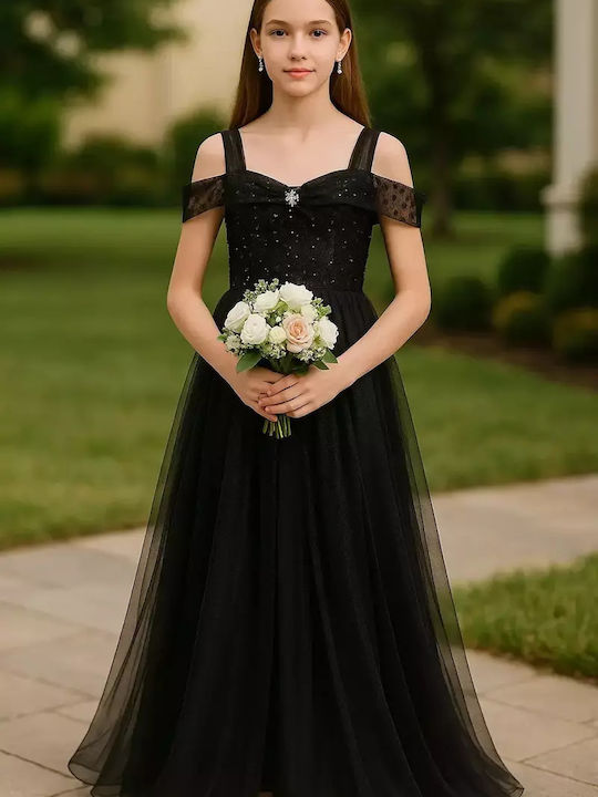 Kinderkleid Ärmellos Tüll Schwarz