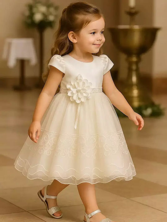 Kinderkleid Kurzärmelig Tüll Set aus 2 mit Zubehör Weiß