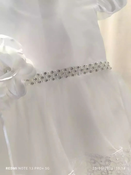 Kinderkleid Kurzärmelig Tüll Set aus 2 mit Zubehör Weiß