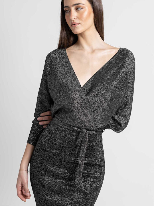 Rochie Wrap-Around Lurex Mini Argintiu