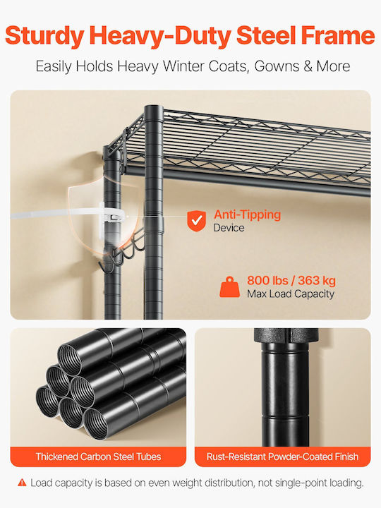 Vevor Floor Garment Rack made of Metal Black 114x42x194cm