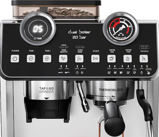 Rohnson Automatic Espresso Machine 2800W Pressure 20bar with Grinder Silver R-98200