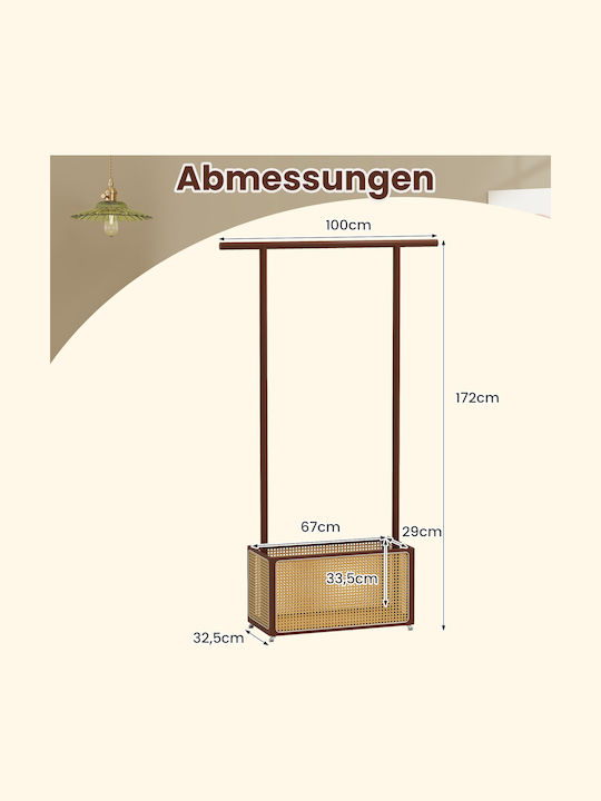 Costway Wheeled Floor Garment Rack made of Bamboo Brown