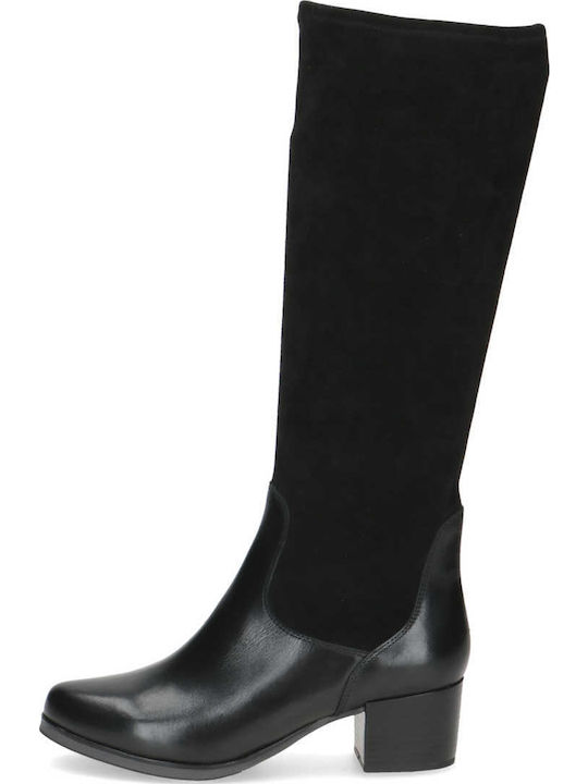 Leather Medium Heel Women's Boots Black