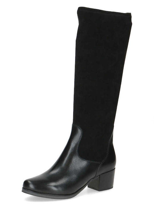 Leather Medium Heel Women's Boots Black