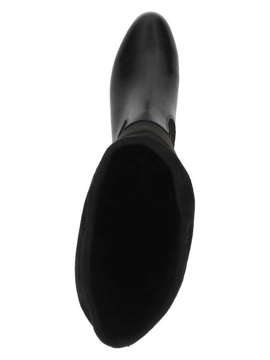 Leather Medium Heel Women's Boots Black