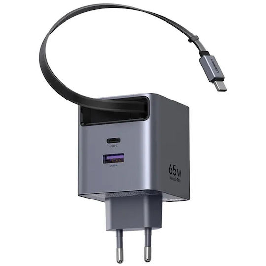 Ugreen Charger with USB-A Port and USB-C Port and Cable USB-C 65W Power Delivery Gray (X615)