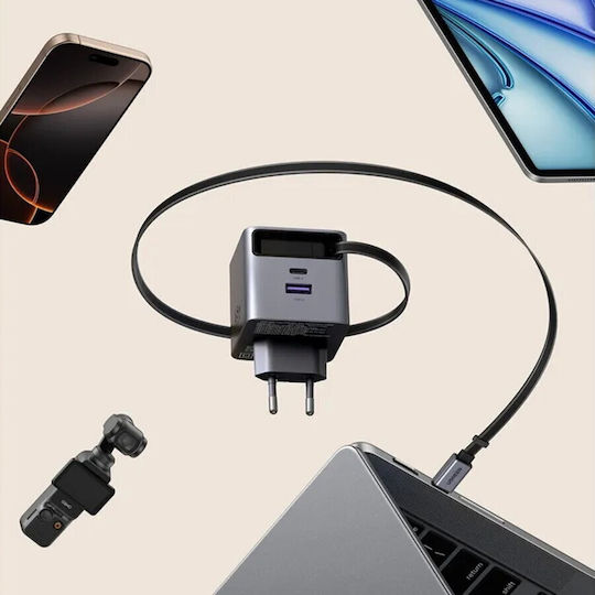 Ugreen Charger with USB-A Port and USB-C Port and Cable USB-C 65W Power Delivery Gray (X615)