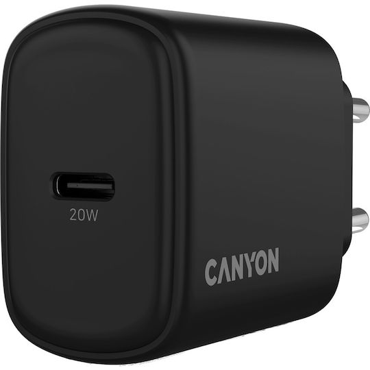 Canyon Încărcător cu Cablu Integrat cu Port USB-C 20W Livrarea energiei Negruς (OnCharge 200)