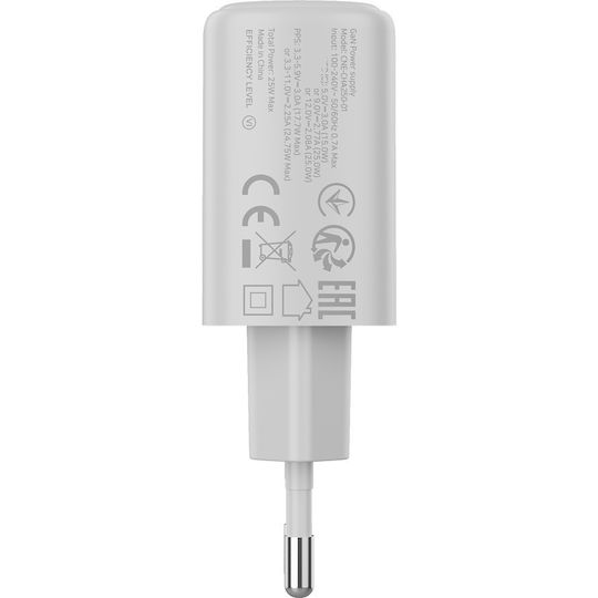 Canyon Φορτιστής με Ενσωματωμένο Καλώδιο με Θύρα USB-C 25W Power Delivery Λευκός (OnCharge 250)
