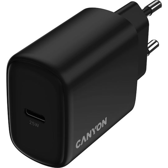 Canyon Φορτιστής Χωρίς Καλώδιο με Θύρα USB-C 25W Power Delivery Μαύρος (CNE-CHA250-11)